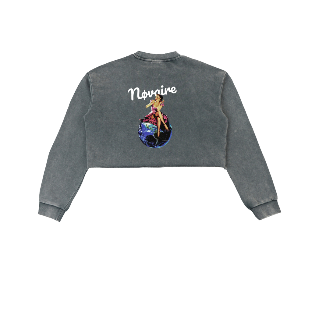 Snow Washed Raw Edge Cropped Sweatshirt