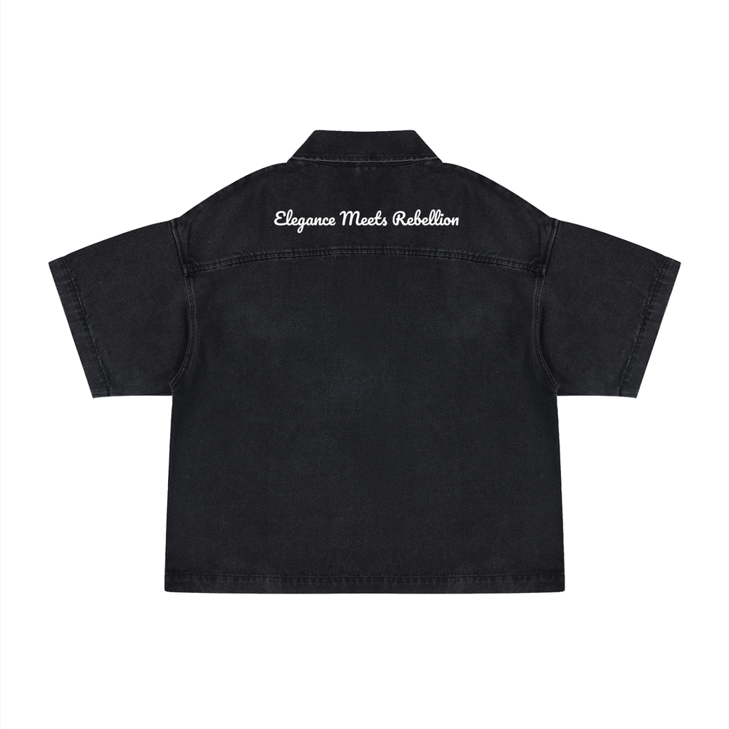 Unisex Vintage Wash Boxy Quarter-Zip Denim Shirt