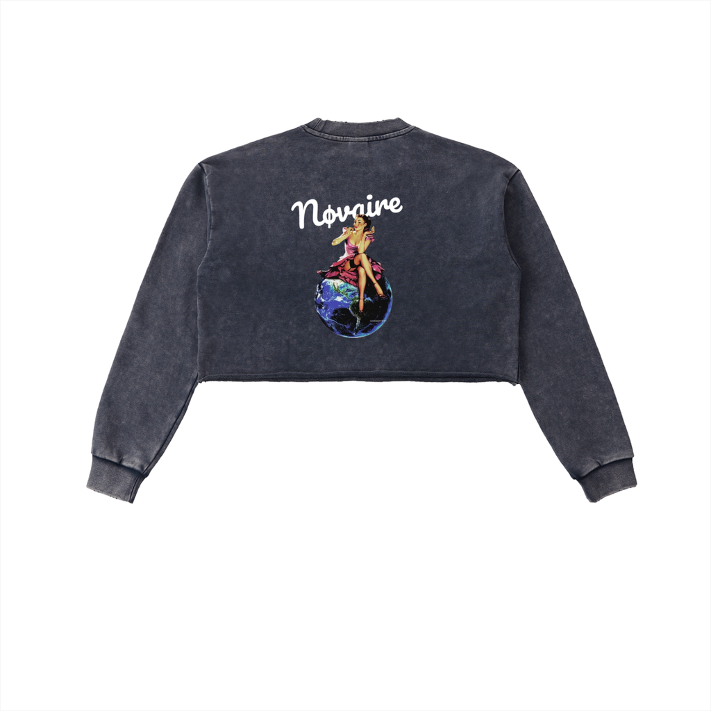 Snow Washed Raw Edge Cropped Sweatshirt