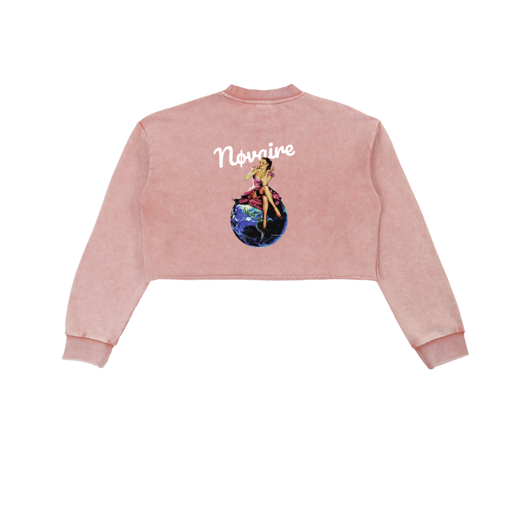 Snow Washed Raw Edge Cropped Sweatshirt