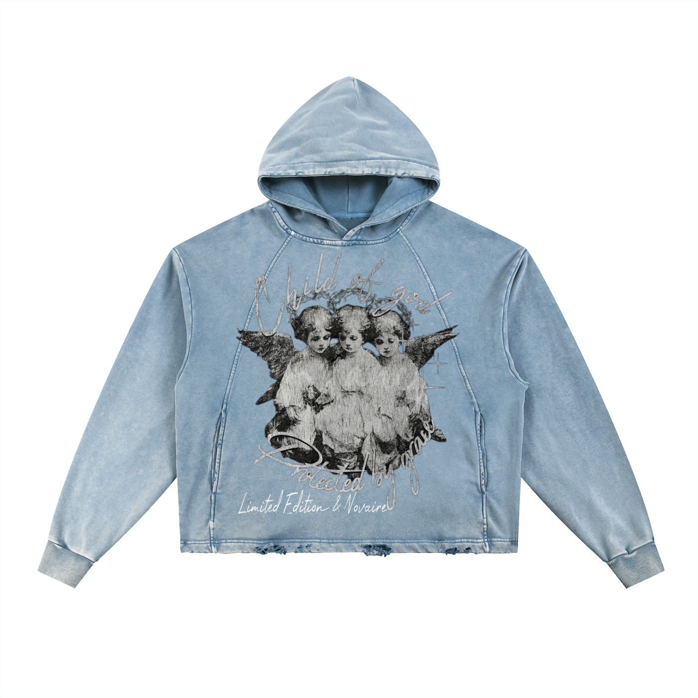 Vintage Washed Frayed-Hem Hoodie