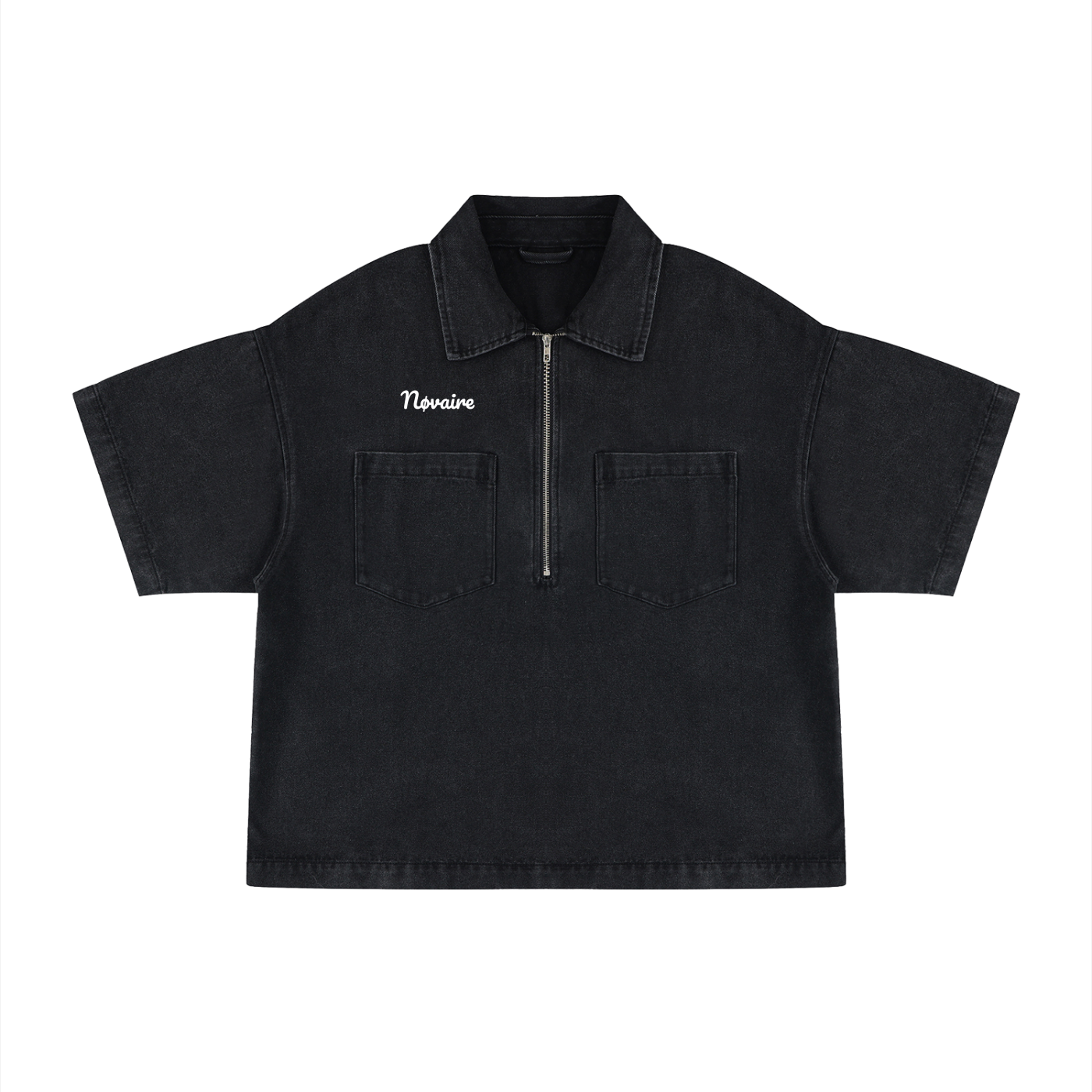 Unisex Vintage Wash Boxy Quarter-Zip Denim Shirt