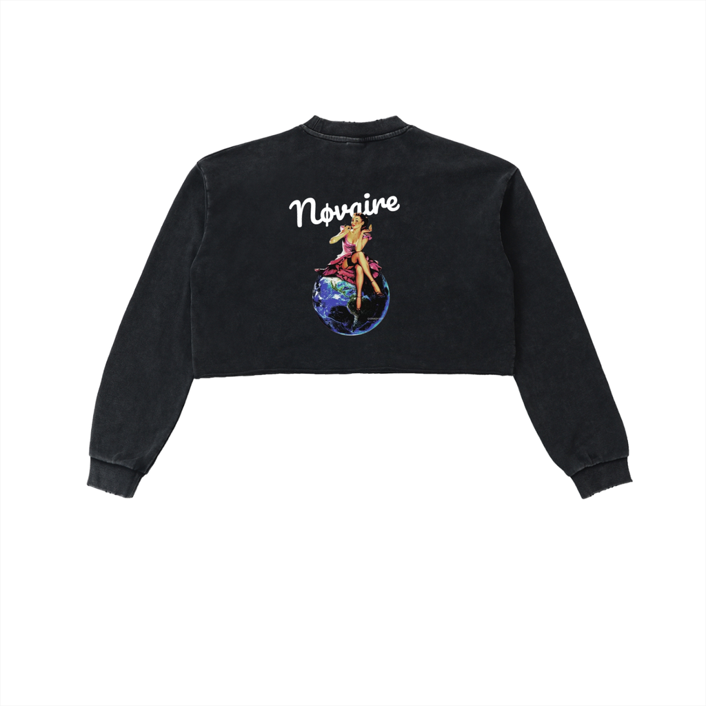 Snow Washed Raw Edge Cropped Sweatshirt
