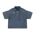 Unisex Vintage Wash Boxy Quarter-Zip Denim Shirt