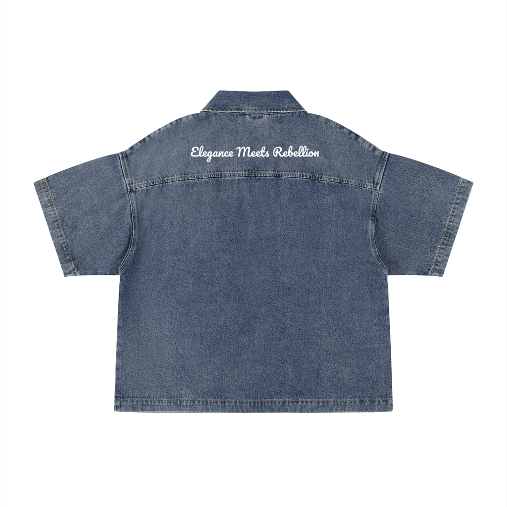 Unisex Vintage Wash Boxy Quarter-Zip Denim Shirt