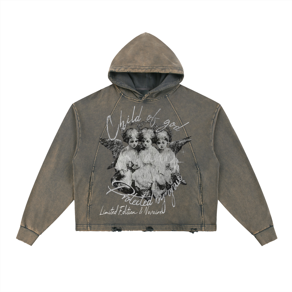 Vintage Washed Frayed-Hem Hoodie