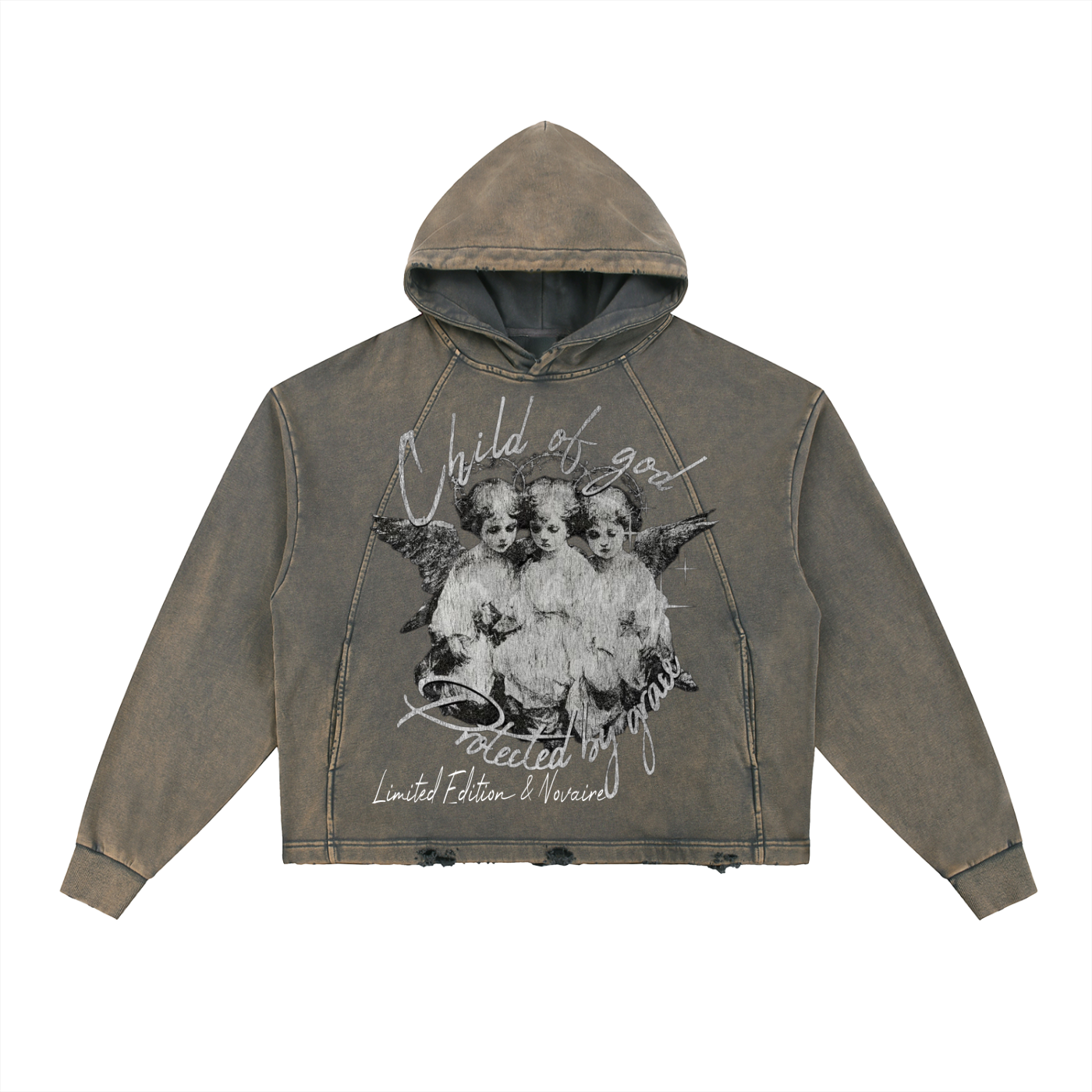 Vintage Washed Frayed-Hem Hoodie