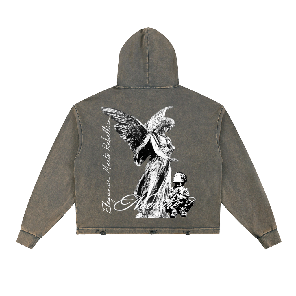 Vintage Washed Frayed-Hem Hoodie
